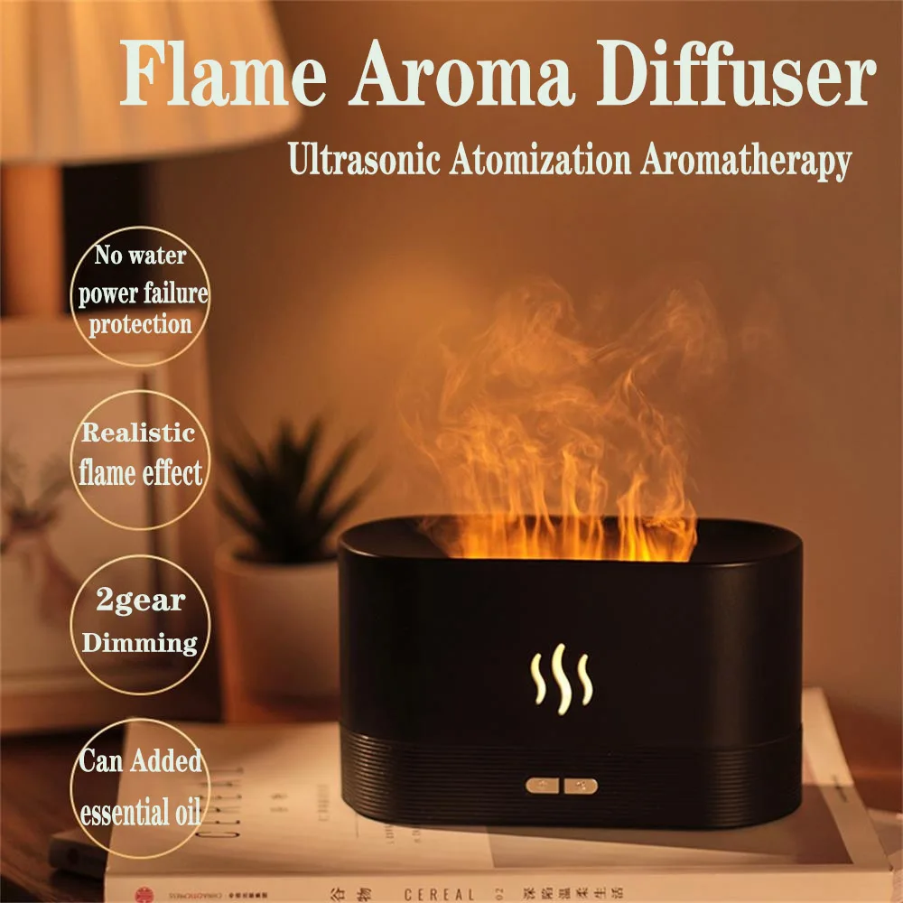 Aroma Diffuser Air Humidifier Ultrasonic Cool Mist Maker Fogger Led Lighting Simulation Colorful Essential Oil Flame Lamp Difuso