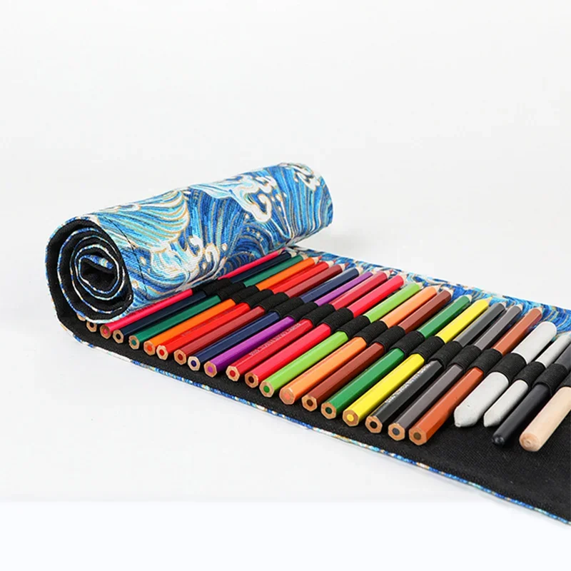 12/24/36/48 Holes Kawaii Canvas Roll Pencil Case Korean Stationery Cosmetic Roll-up Pencil Bags Pencil Pouch School Supplies