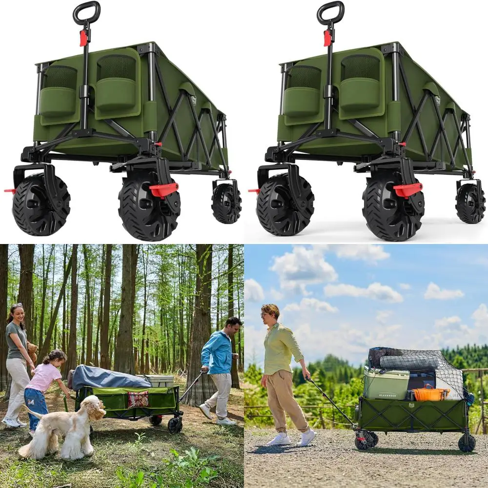 

Heavy-Duty 51.2 Collapsible Utility Wagon with Brakes, Cargo Net, and Adjustable Handle for Outdoor, Camping, and Shopping Needs