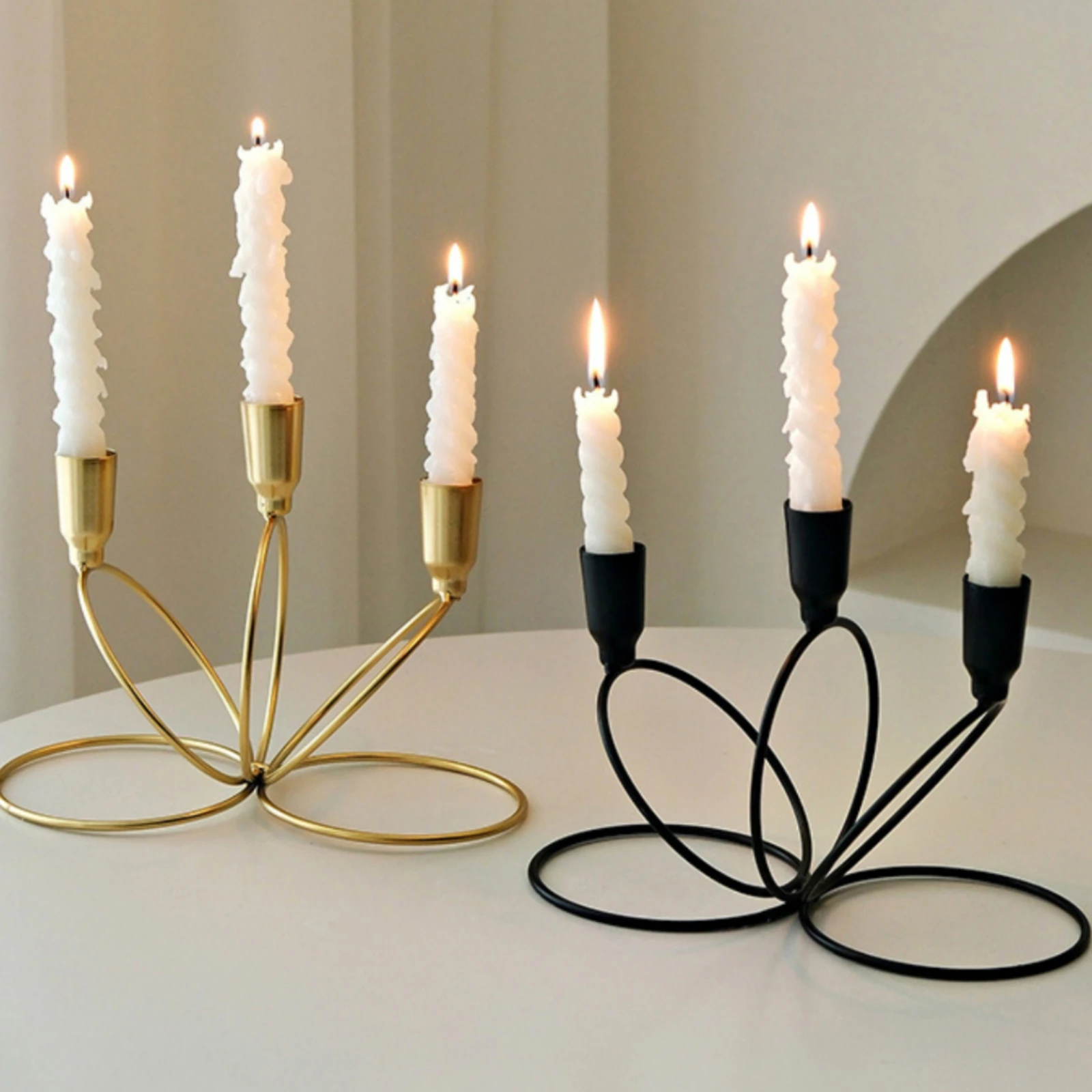 Three-Arm Candlestick Holder Painted 3-Arm Candelabra Candlestick Holder with Three Cups Elegant Metal Candelabra Decorative