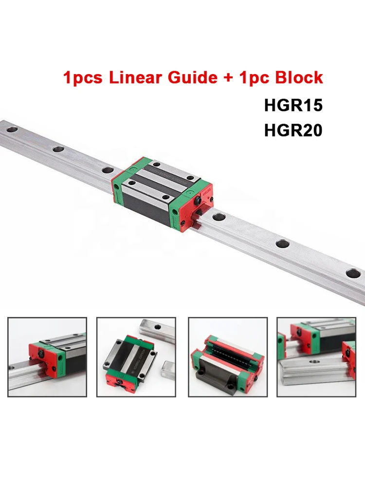 Rail de guidage linéaire carré HGR15 HGR20 15mm 20mm, 200m à 1500mm avec bloc de chariot HGH15CA HGW15CC HGH20CA HGW20CC pour routeur CNC