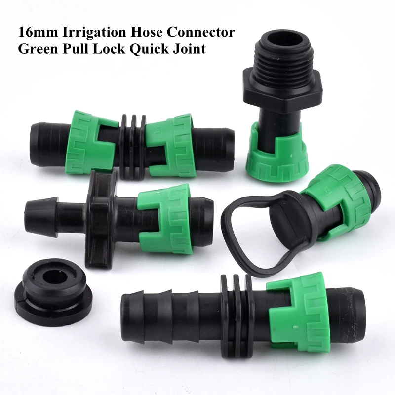 16mm Green Pull Buckle Lock Quick Joint Garden Water Pipe Connector Labyrinth Belt Tube Rain Drip Irrigation Tape Hose Joint