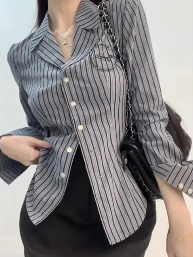

Woman Designs Office Outfits Fo Wear To Work Pattern Full Long Sleeve Button Up Shirts & Blouses for Women Striped E9070