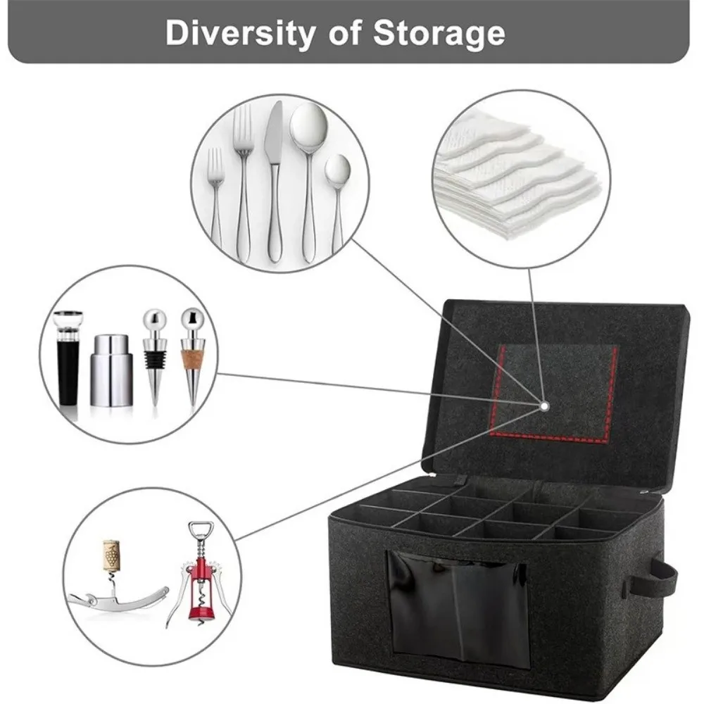 Felt Wine Glass Storage Box Hard Shell Dust-proof Stemware Storage Container with Lid Space Saving Glassware Packing Box Moving