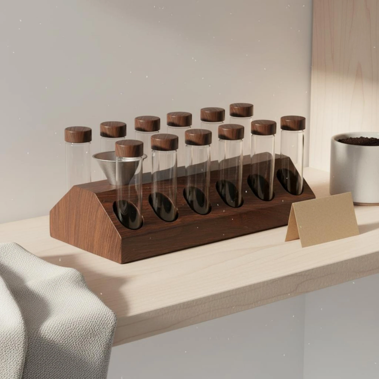 

10 Pieces Storage Test Tube Transparent Coffee Bean Tube Sealed Display Bottle Airtight Seasoning Jar Wooden Stand