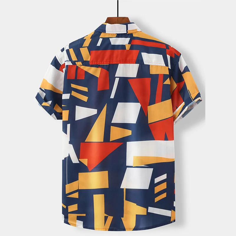 Casual Highend Sleeve Trend Geometric Abstract Design Plus Size Shirts Summer Men's Tops Short Sleeves FM5231