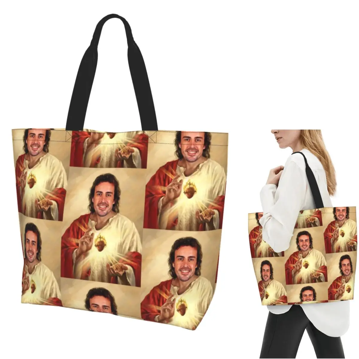 Fernando Alonso Jesus Shopping Tote Bag Canvas Large Capacity Shoulder Bags Shopper Grocery Handbag for Women