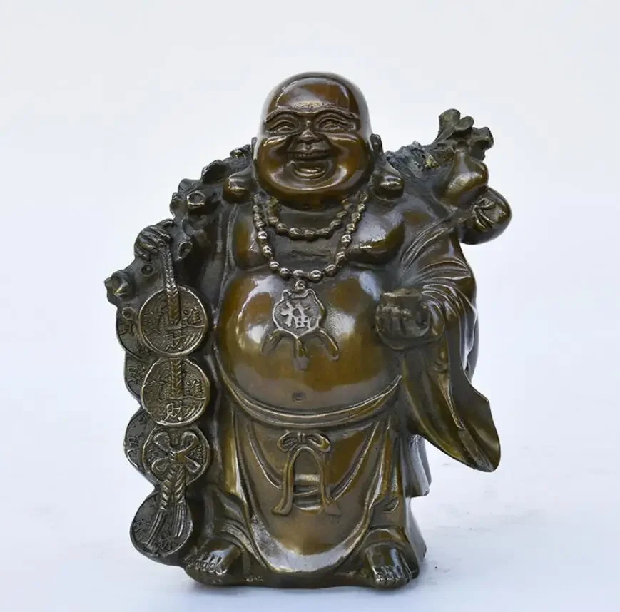 

Bronze carving metal crafts antique home office pick bag Maitreya decoration