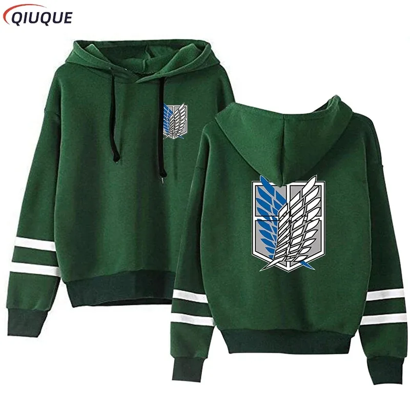 2025 11 1 Stück Grün/Schwarz Eren Mikasa Wings of Liberty Hoodie Langarm Gestreiftes Kapuzenpullover Pullover Anime Cosplay Kostüm