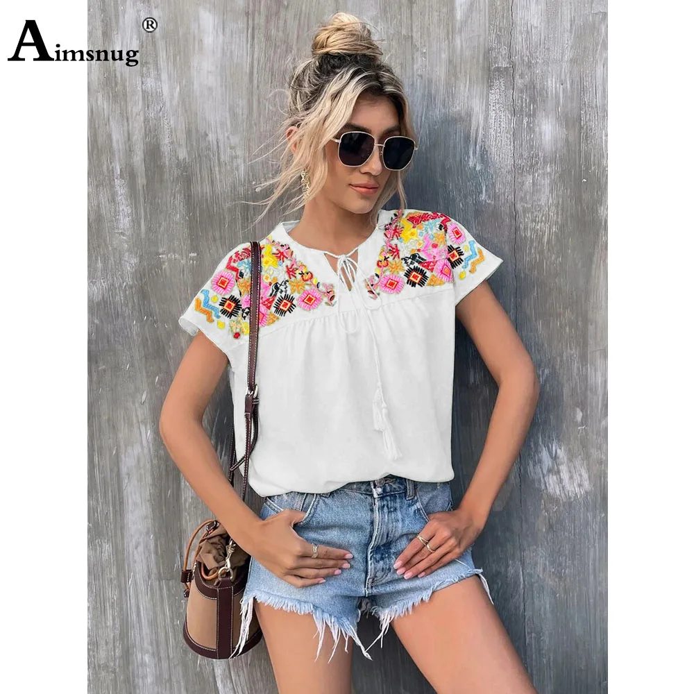 

Women's Latest Casual Shirt Lace-up Blouse Batwing Sleeve Women Bohemian Flower Print Top Ladies Elegant blusas Tunic Femme