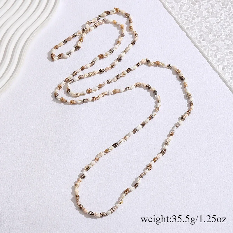 Vintage Maillard Multi Layer Shell Beaded Long Necklace Bracelet, Niche and High-end, Autumn and Winter Sweater Chain Accessory