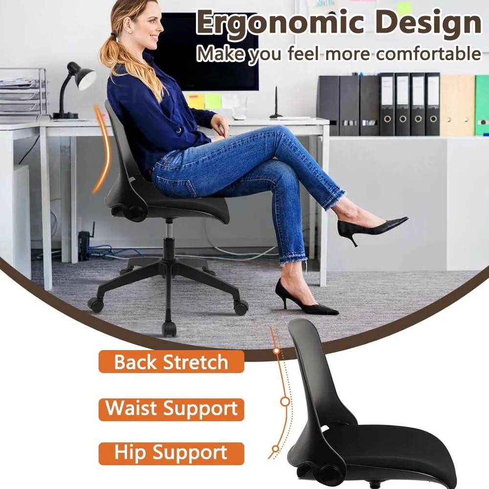 كرسي مكتب دوار قابل للتعديل مع عجلات لاستخدام الكمبيوتر المكتبي المنزلي - كرسي مهام أسود قابل للطي لمقعد مريح #4