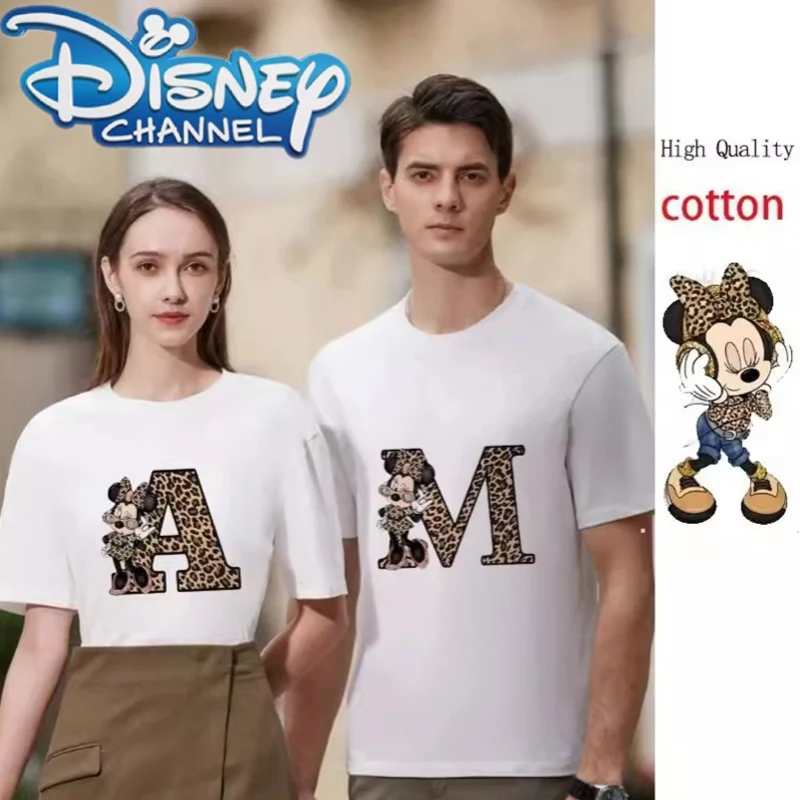 

Disney Cartoon Minnie Mouse T-Shirt 26 Letters Printed Women's T-shirts Short Sleeve Tshirt for Couples Valentine's Day Gifts