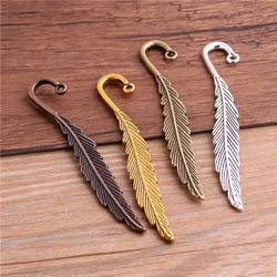 4Pcs 12*79mm 4 Color Feather Bookmark Charms Vintage Metal Alloy For DIY Crafts Stationery School Office Supply Teacher Gift