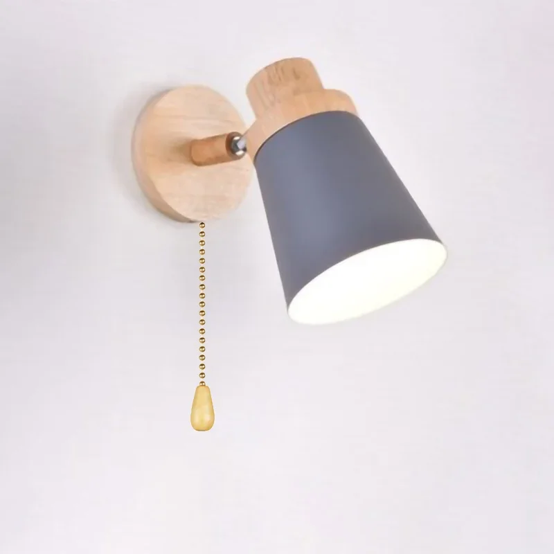 Creative Macaron Color Wooden Simple E27 LED Wall Lamp Reading Bedroom Bedside Lighting Study Home Decor Improvement Wall Light