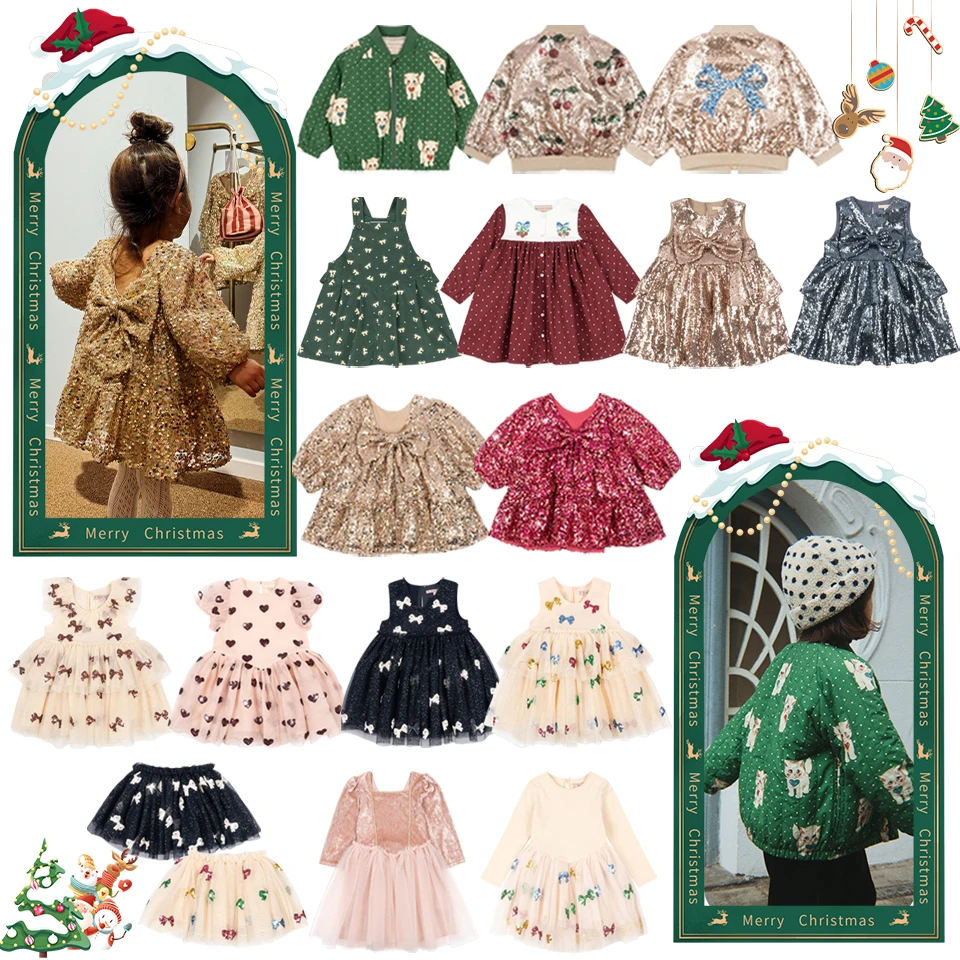 2025 KS Christmas Girls Sequin Shining Pretty Dress Kid Princess Dresses Girl Cute Jacket Children Carnival Party Vestidos Gifts