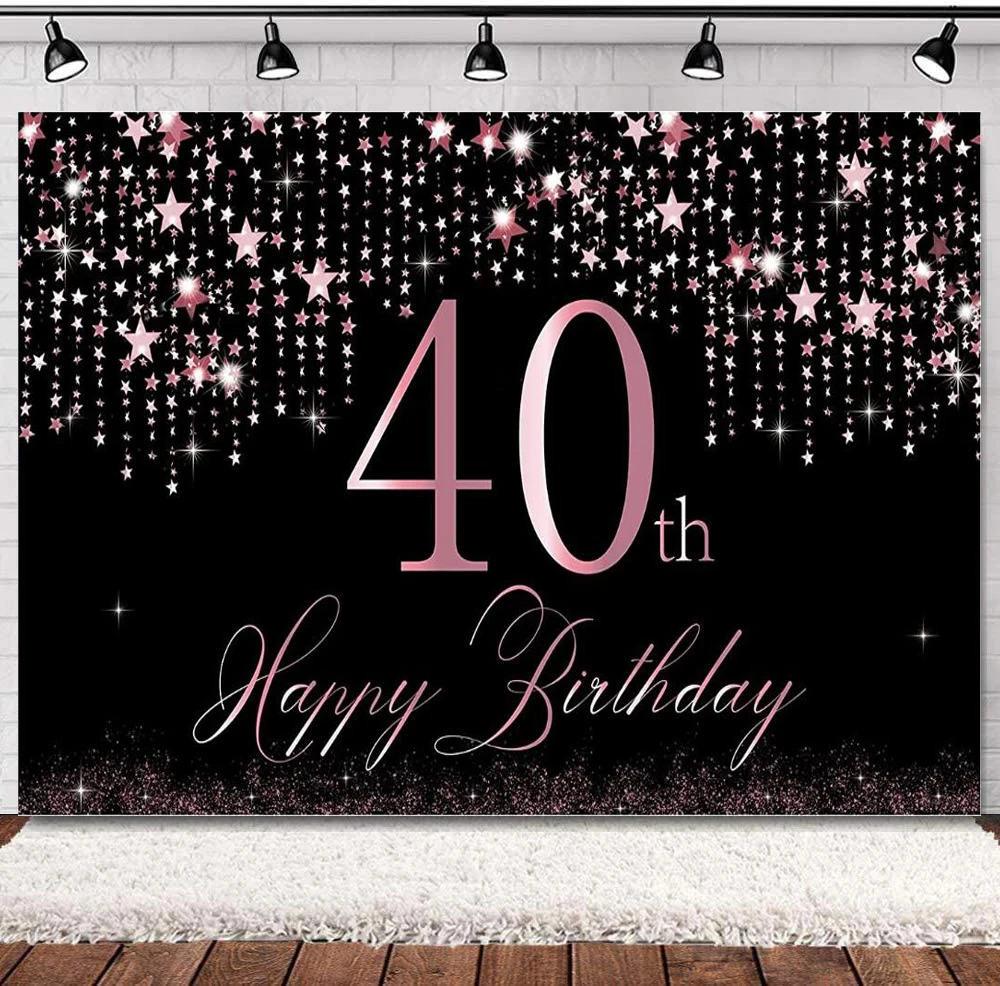 

Photography Backdrop Rose Gold Banner 40th Year Old Birthday Party Decoration Poster Supplies For Girls Background for Women