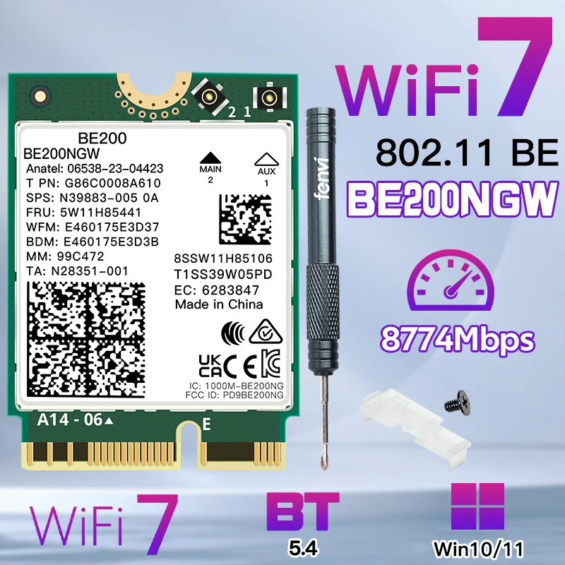 fenvi WiFi 7 For BE200 WiFi Card Bluetooth 5.4 BE200NGW 2.4/ 5/ 6 GHz 5.8 Gbps Network Adapter For Windows 10/11 PC Laptop