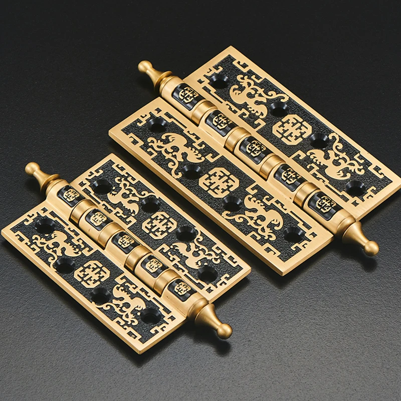 High-end 3PCS 4''/5'' Solid Brass Heavy Door Hinges Crown Head Exquisite Carved Villa Gate Door Hinges Bearing Silent Door Hinge