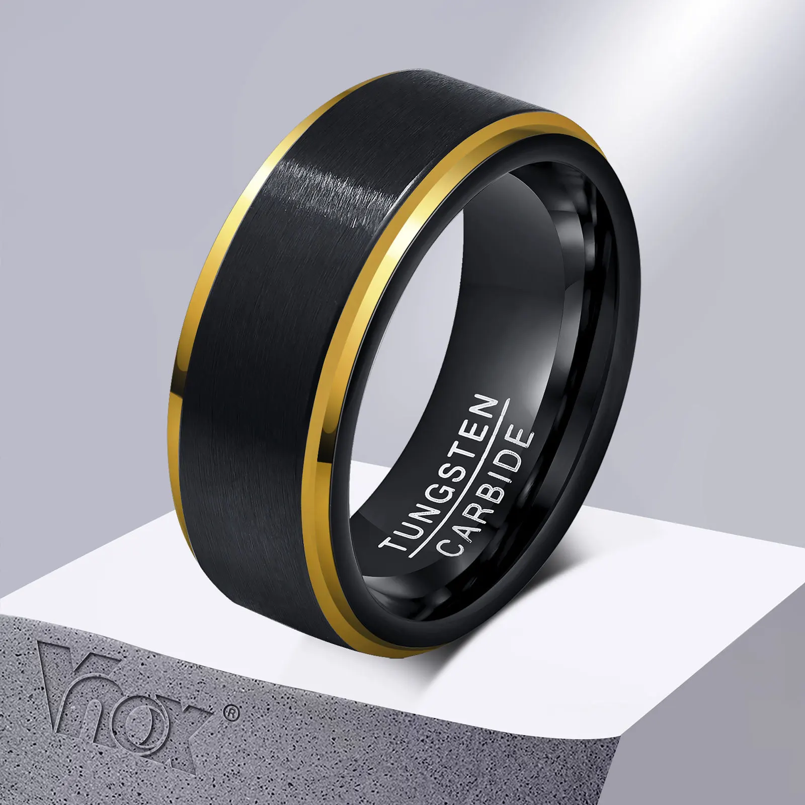 Vnox 8mm Tungsten Wedding Rings for Men, Anti Scratch Matte Surface Finger Band, Black Blue Simple Basic Male Bridegroom Ring