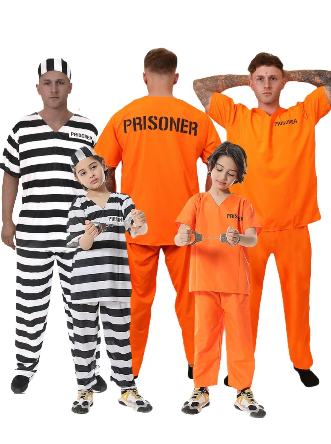 

2025 Prisoner Costume Halloween Adult Kid Prison Uniform Cosplay Wardrobe Set Masquerade Party Performance Stage Costume Prop