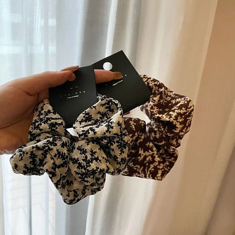 Bando rambut Vintage elastis untuk wanita, ikat kepala minimalis motif bunga tali kepala aksesori rambut ekor kuda