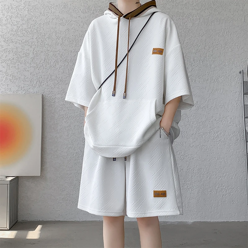 

Летний повседневный комплект из двух предметов: толстовка и шорты, для мужчин, больших размеров, в стиле студенческого спортивного костюма, комплект из семи частей.