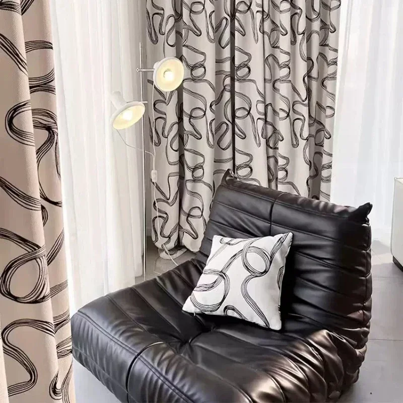 

Custom Size Abstract Art Curve Striped Chenille Black White Jacquard Luxury Curtains for Living Room Bedroom Dining Blackout