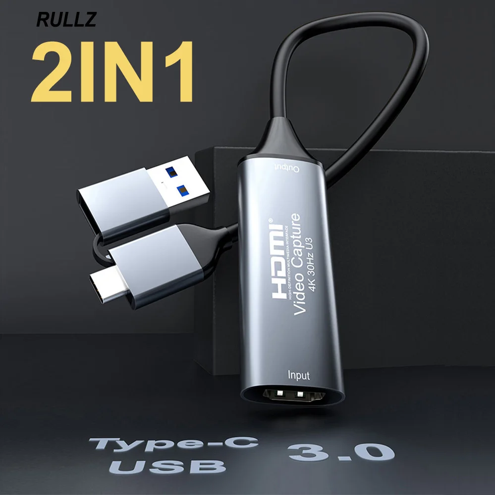 

4K HDMI To Type C USB 3.0 Video Capture Card 1080p60 Audio Video Grabber Game Live Streaming Record for PS4 PS5 Xbox Camera PC