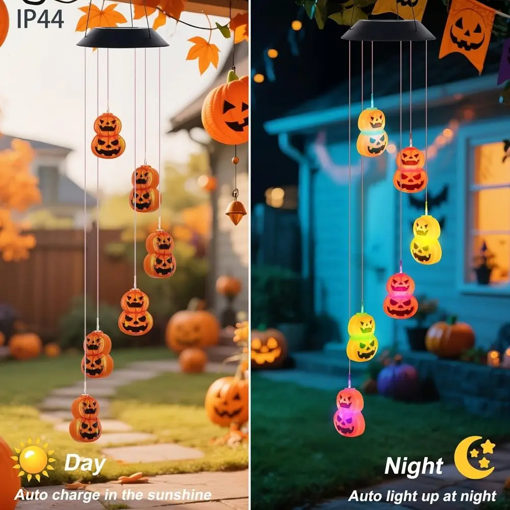 Creative Halloween LED Pumpkin Wind Chime Pumpkin Shaped Solar Powered Solar Wind Chime Lamp Waterproof Durable