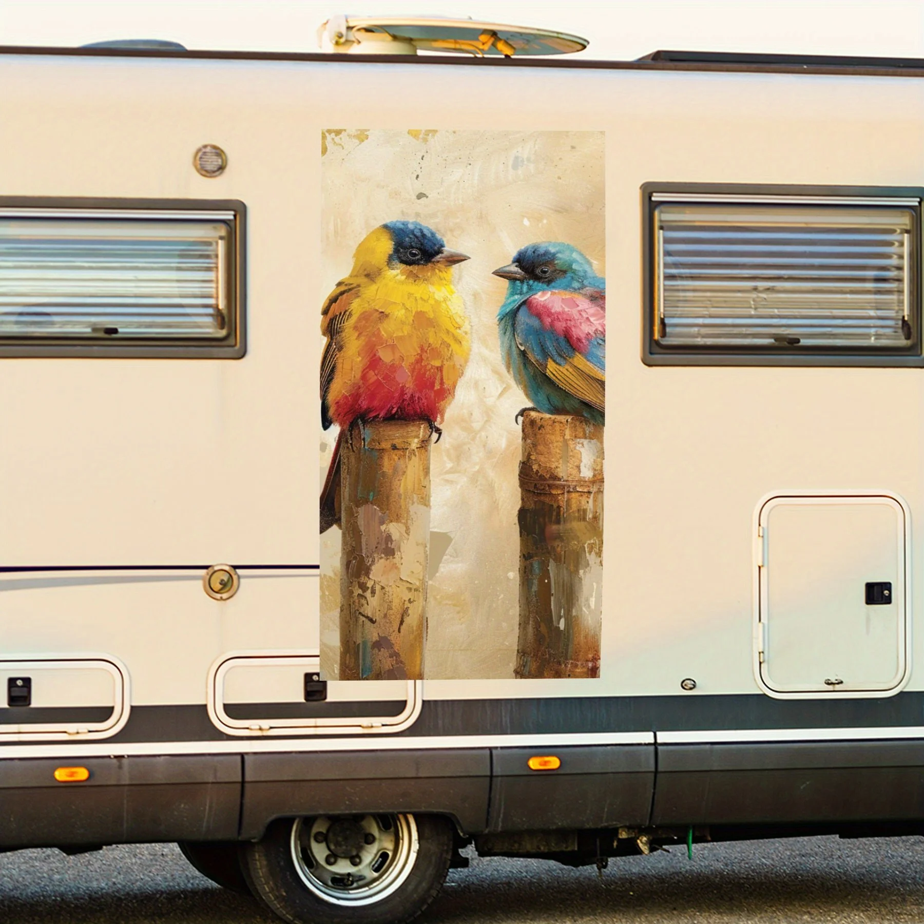 

Очаровательная наклейка на автофургон с росписью птиц - сладкий шарм для езды. Виниловая наклейка для двери автомобиля на колесах, водонепроницаемая самоклеящаяся виниловая наклейка