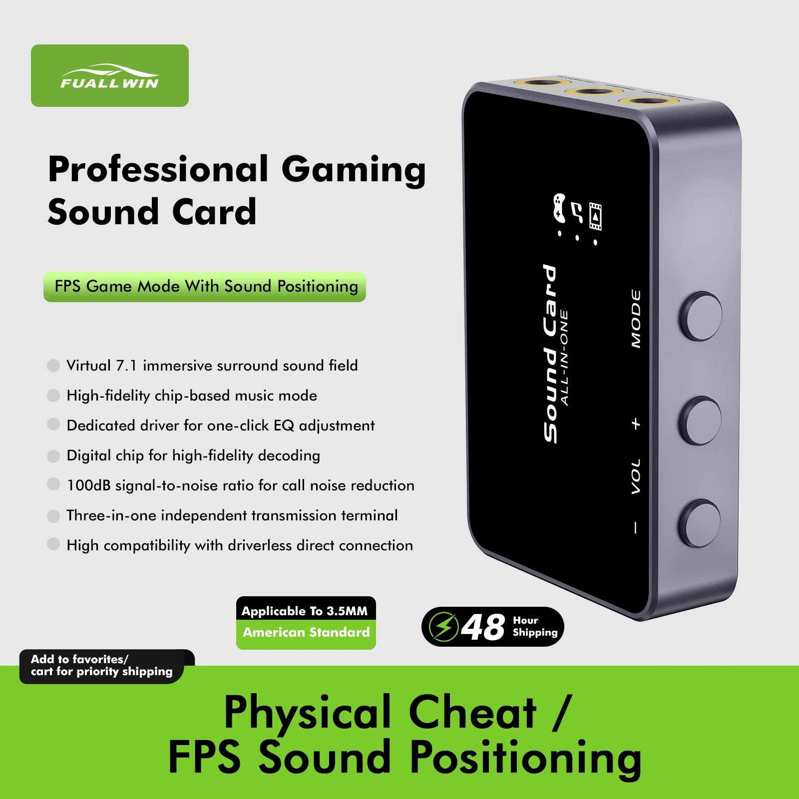 

7.1 Virtual Surround USB Sound Card Adapter 192kHz 32bit DSP External Audio Converter with ENC Mic for PC CS2 Valorant FPS