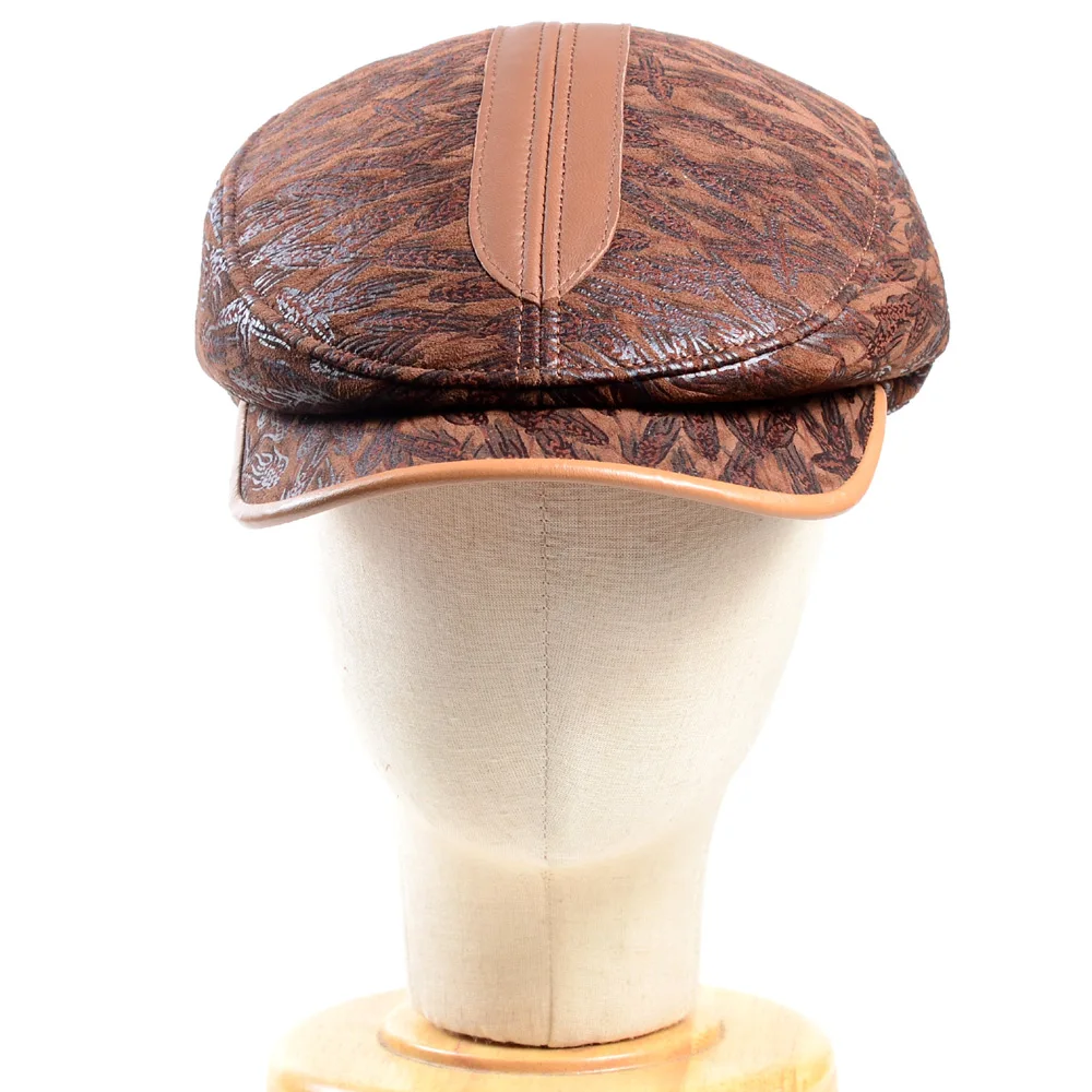 Men\'s Genuine Leather Sheep Skin Casquette Amy Beret Peaked Cap Newsboy Military Flat Hats/Caps