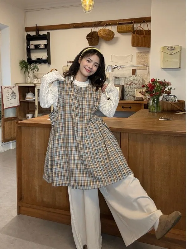 

plus Size Women's Gentle Sle Loose Plaid Vest Top High Waist Wide Leg Pants Autumn New Faion Commute Korean Loose Fit
