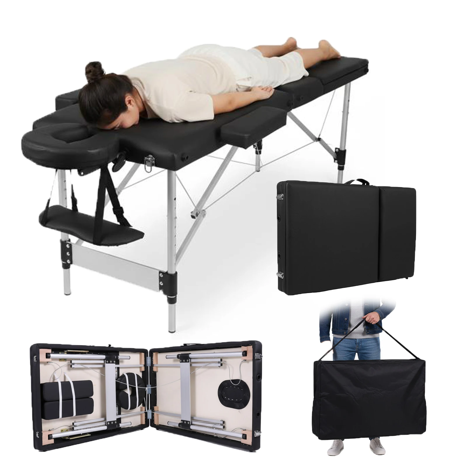 

Складная массажная кушетка с алюминиевыми ножками, регулируемая по высоте, для салонов красоты, спа, тату-салонов, массажа ног и ухода за лицом, выдерживает до 500 кг