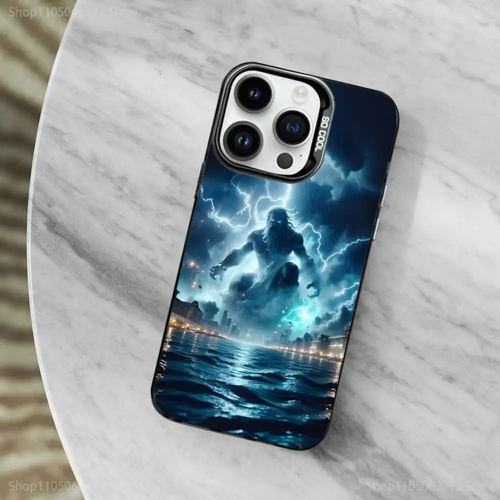 Capa de telefone da mitologia da arte grega zeus para iphone 11,12,13,16,14,15, mini, pro,xs, max preto fosco capa à prova de choque