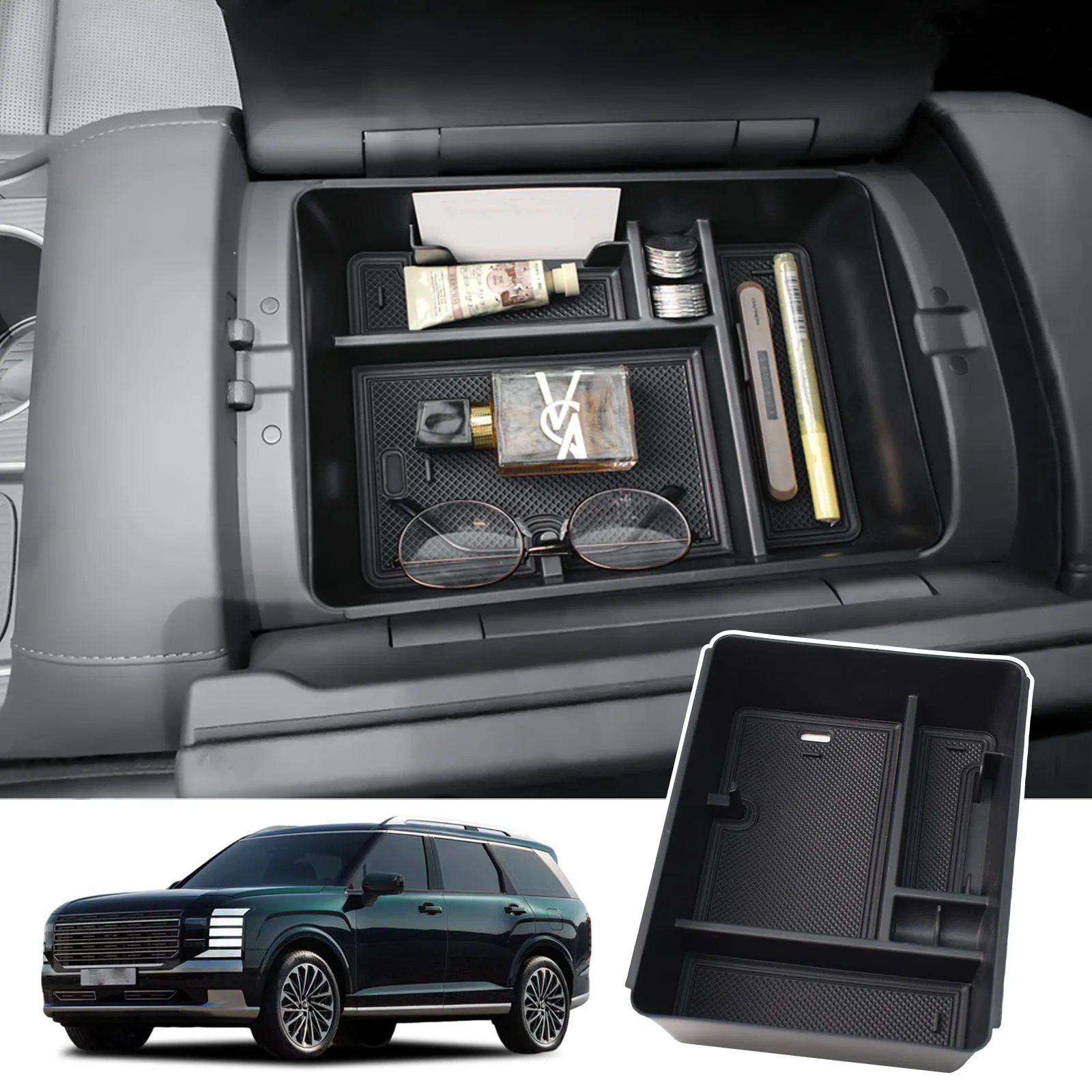 

Center Console Storage Box Tray for 2026 Hyundai Palisade Armrest Storage Organizer Interior Coin Holder Storage Box Accessories