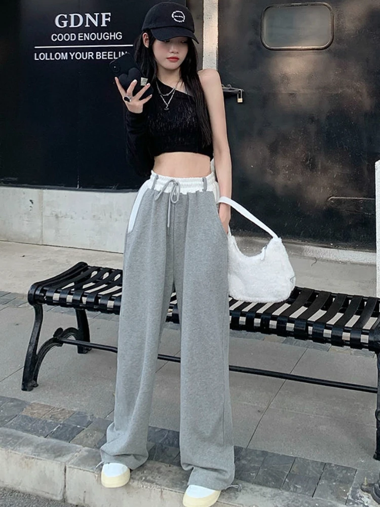 

Брюки женские свободные спортивные в корейском стиле студенческие шикарные весенние дизайнерские повседневные хип-хоп лоскутные модные простые удобные универсальные