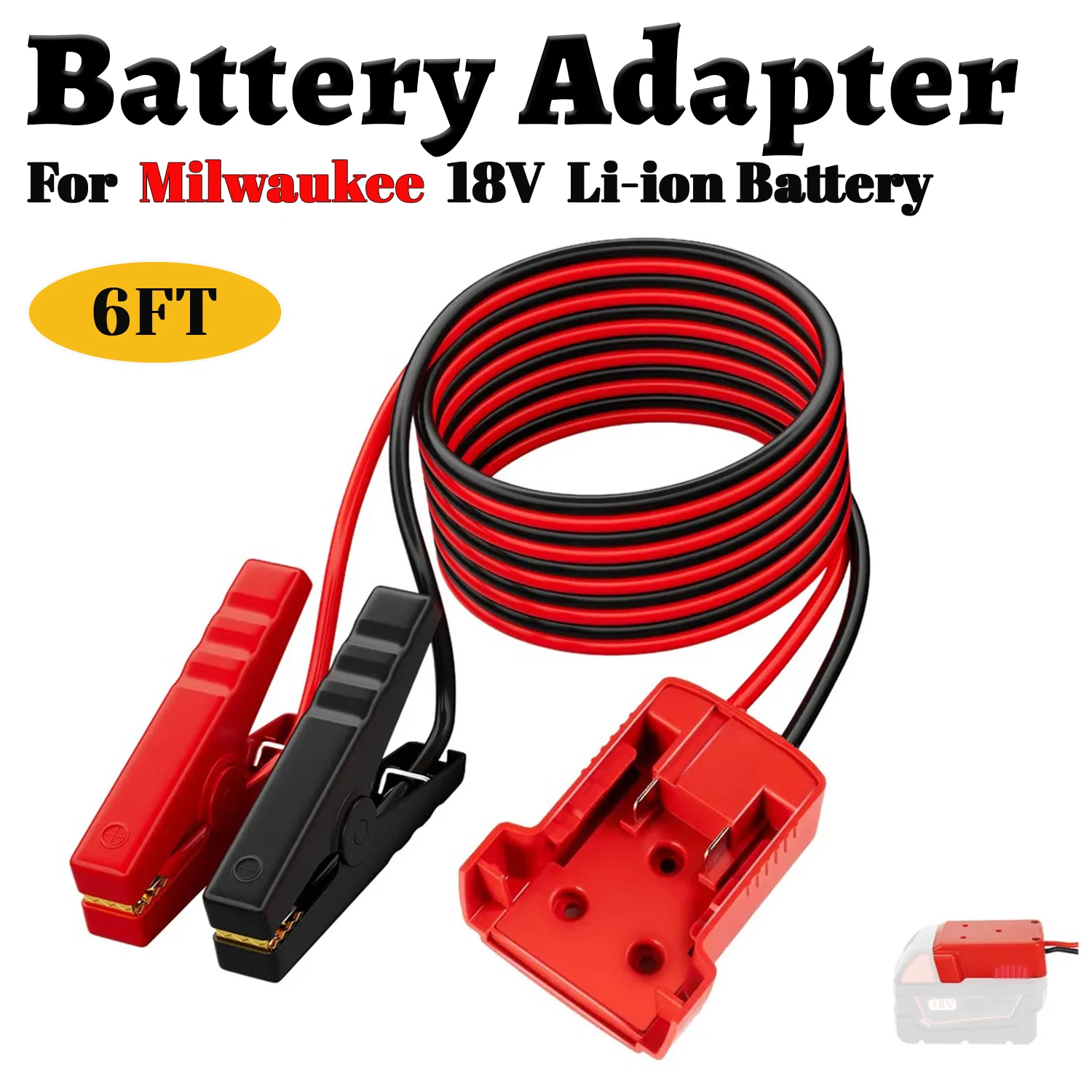 6FT Heavy Duty Car Jump Starter Jumper Cable for Milwaukee M18 18V Battery Power Wheel Adapter SUV Truck Outdoor No Battery
