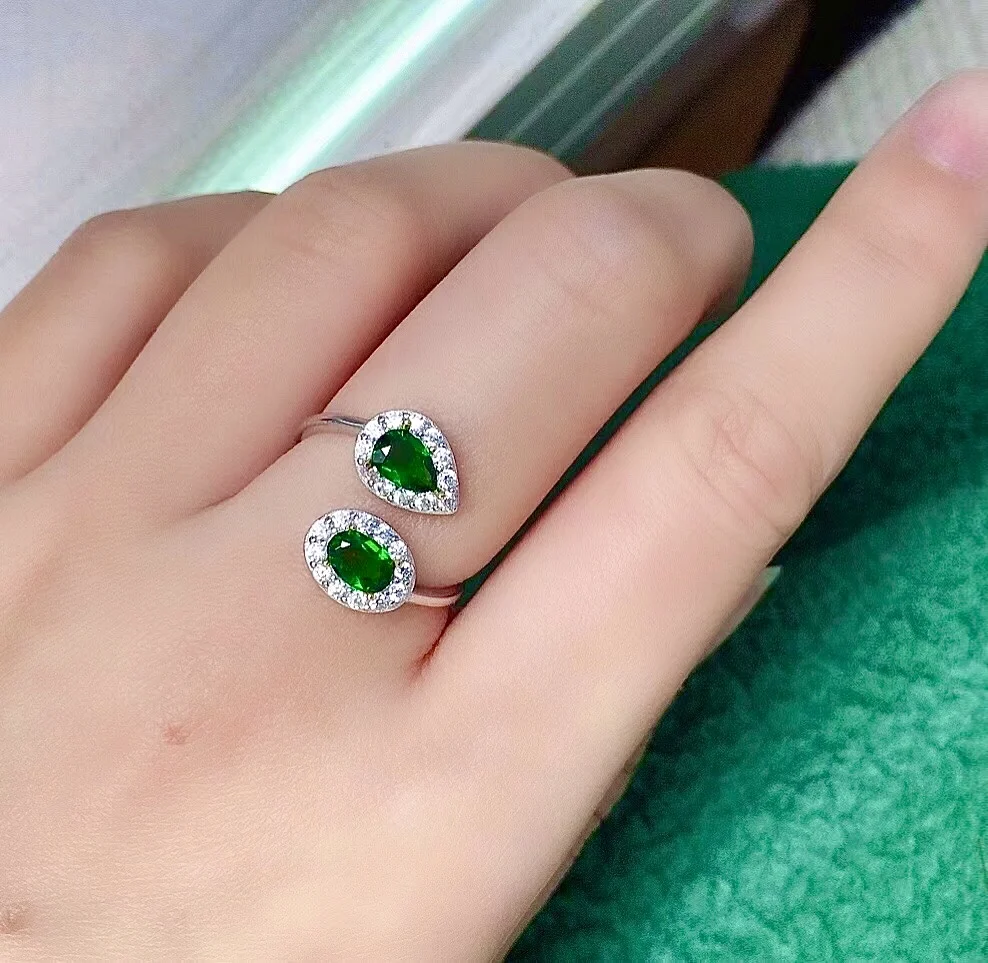 

100% Natural Chrome Diopside Silver Ring for Daily Wear 4mm*6mm VVS Grade Diopside Ring Solid 925 Silver Diopside Jewelry