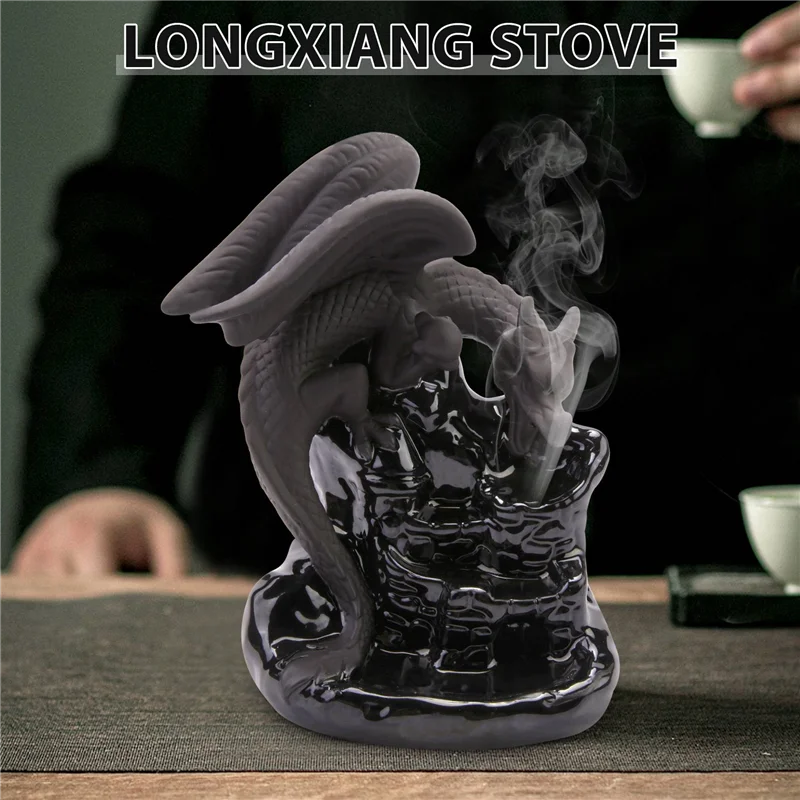

Y42A-Dragon Zen Decor Waterfall Incense Cone Holder Censer Encensoir Palnik Incense Meditation Backflow Incensario