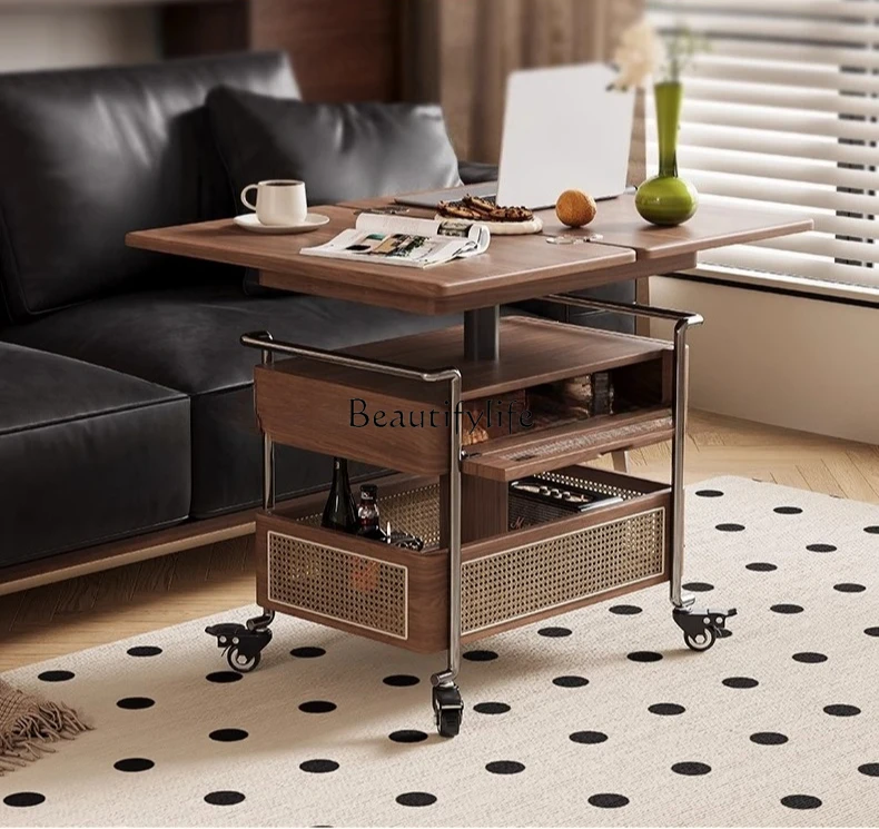 

Movable side cabinets, lifting and folding multi-functional living room, balcony, solid wood coffee table
