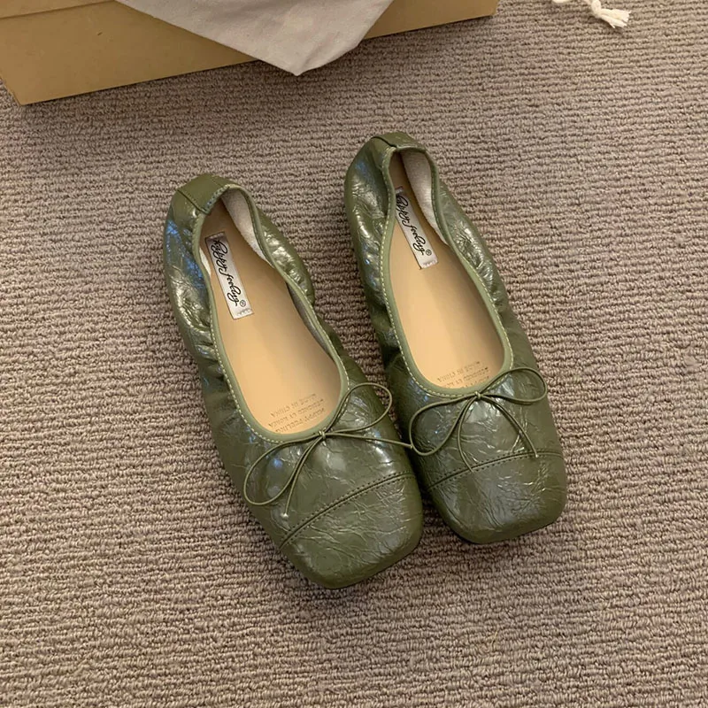 Modische Damen-Ballerinas mit Schleifenknoten, Weiche Tanzschuhe mit Quadratischer Zehenpartie, Neue Frühlings- und Herbst-Slipper für Damen – Detail 13