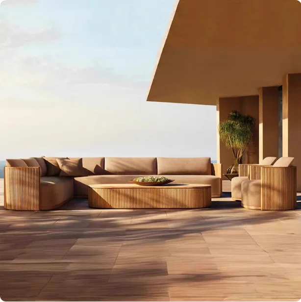 Outdoor teak sofa combination open-air balcony designer villa deck chair courtyard garden outdoor preservative wood furniture