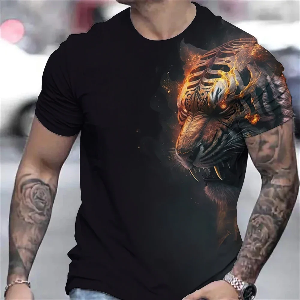 

2025 Summer Friday New Fashion Trend 3D Tiger Print Men's Quick Drying Breathable Sport T-shirt