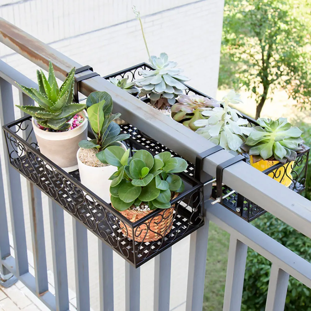 Hanging Railing Planter Flower Pot Holder Iron Art Hanging Basket Balcony Plant Shelf Rack for Window Rail Yard Fences