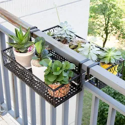 Hanging Railing Planter Flower Pot Holder Iron Art Hanging Basket Balcony Plant Shelf Rack for Window Rail Yard Fences