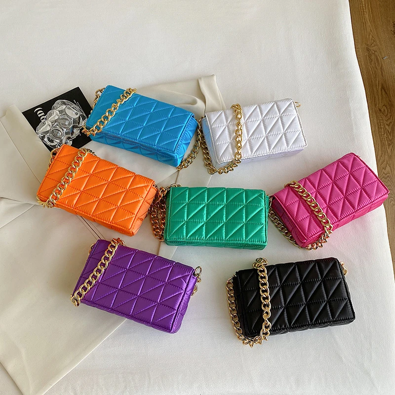 Brand Designer Quilted Shoulder Purse For Women Fashion Chain Handbag Clutches 6 Color Nylon Underarm Female Shoulder Bag Luxury