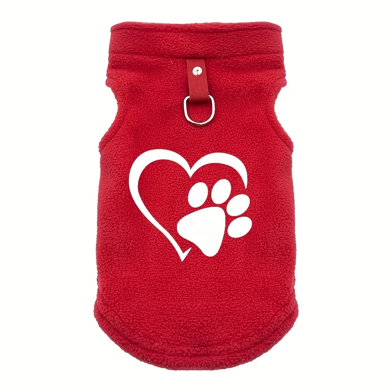 

Fleece Vest for Small Cats and Dogs in Spring, Autumn and Winter Heart & Paw Print Design