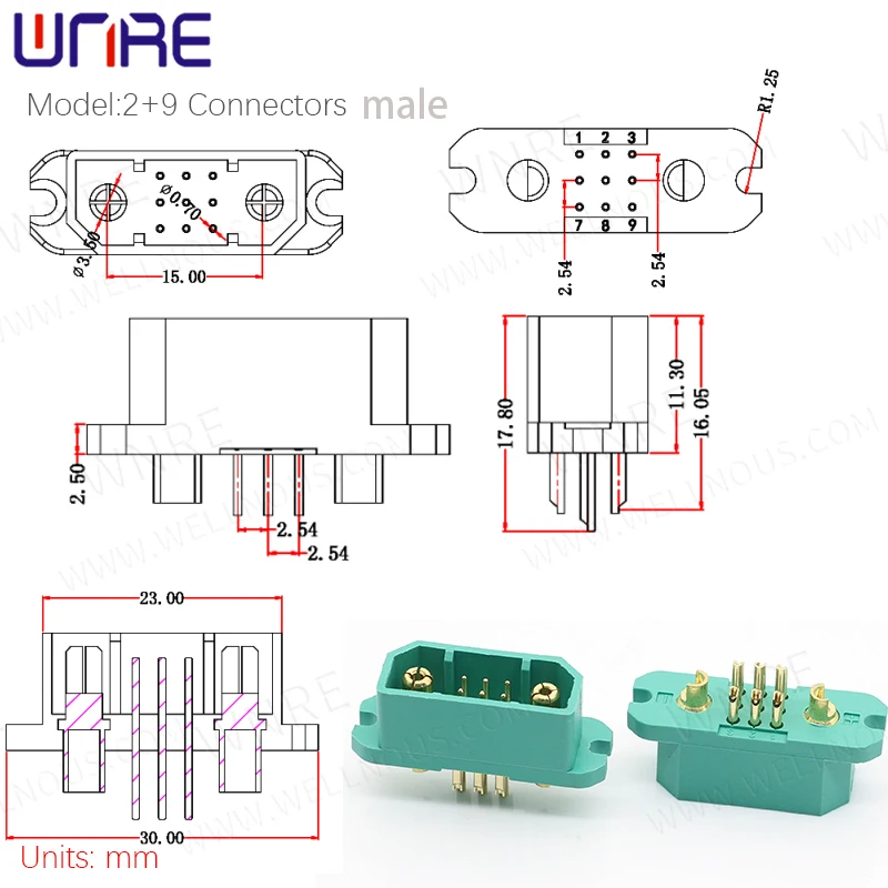 2+9 Plug Model Electric Vehicle Connector With Power Supply 9Pin Male Female Energy Storage Lithium Battery Charging Interface